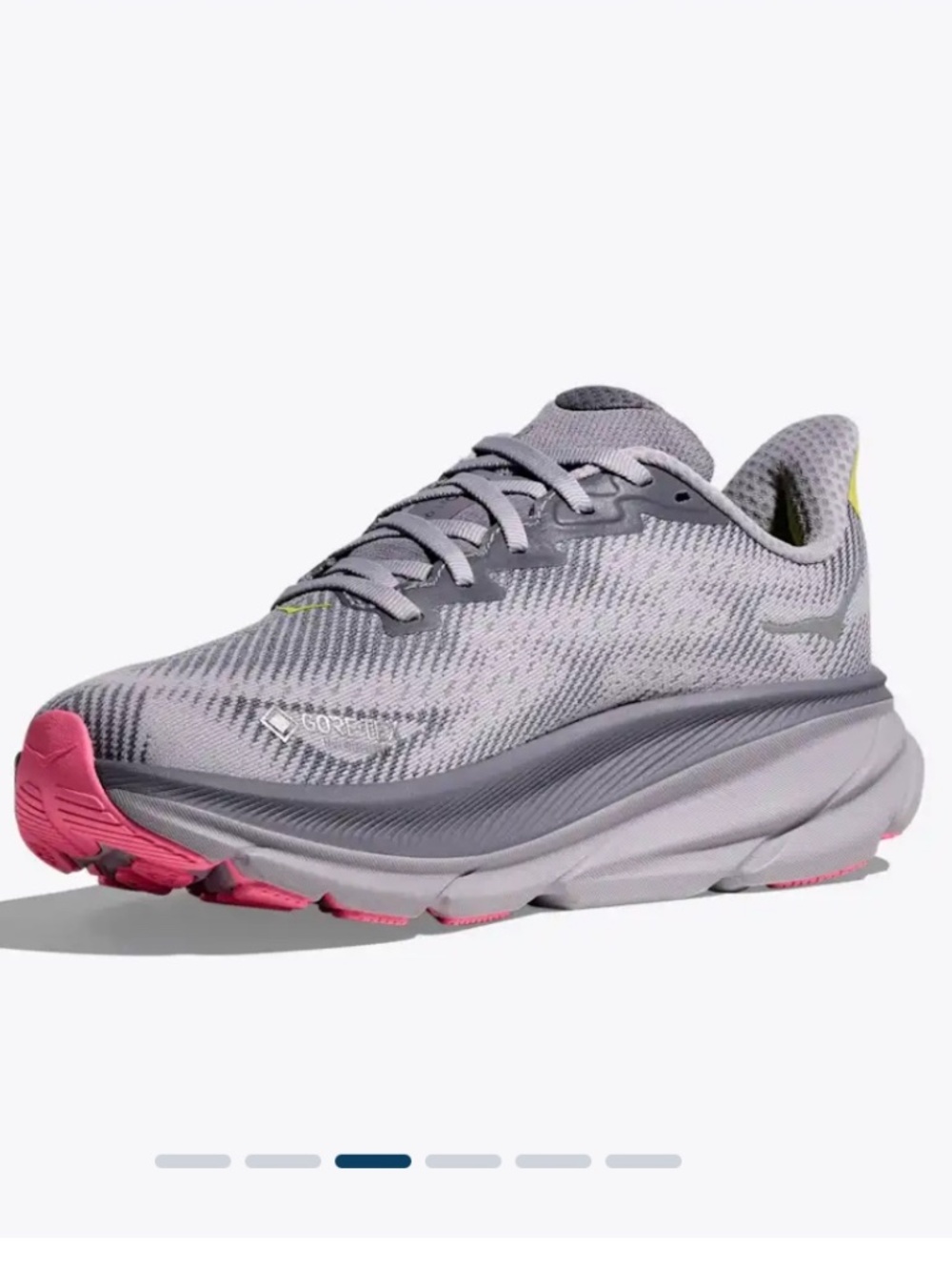 Hoka Women's Grey Mesh Slip-On with Pink Outsole and Lime Heel Tab - Picture 4 of 15